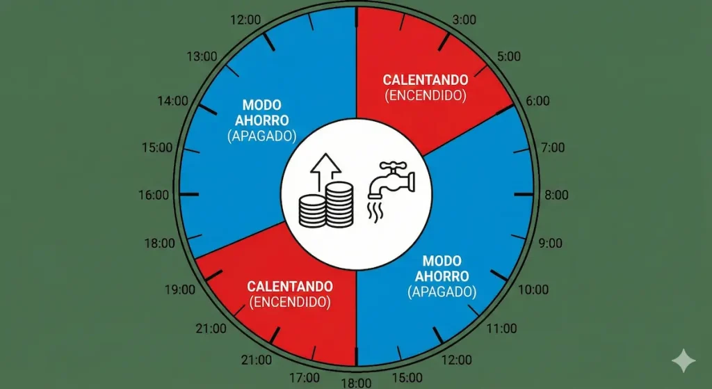 Gráfico de horario eficiente para programar termo eléctrico y ahorrar luz