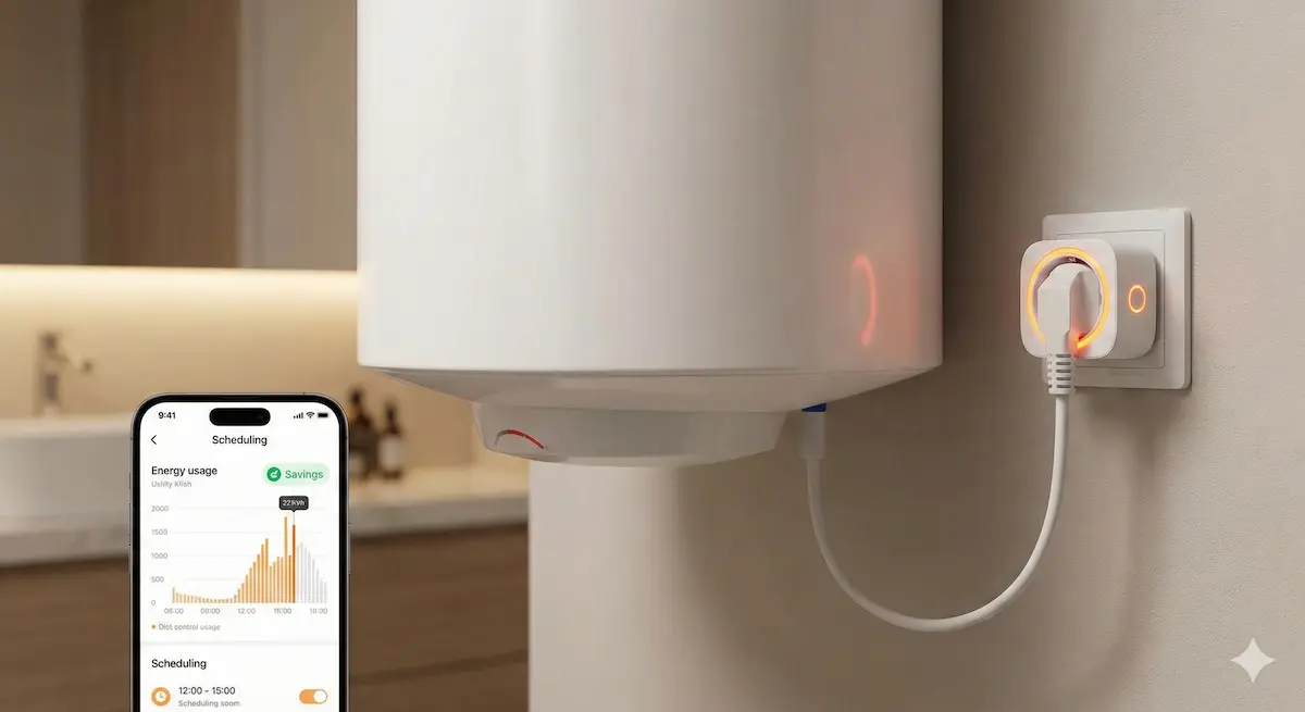 Termo eléctrico conectado a un enchufe inteligente Tapo P110 para ahorrar luz.