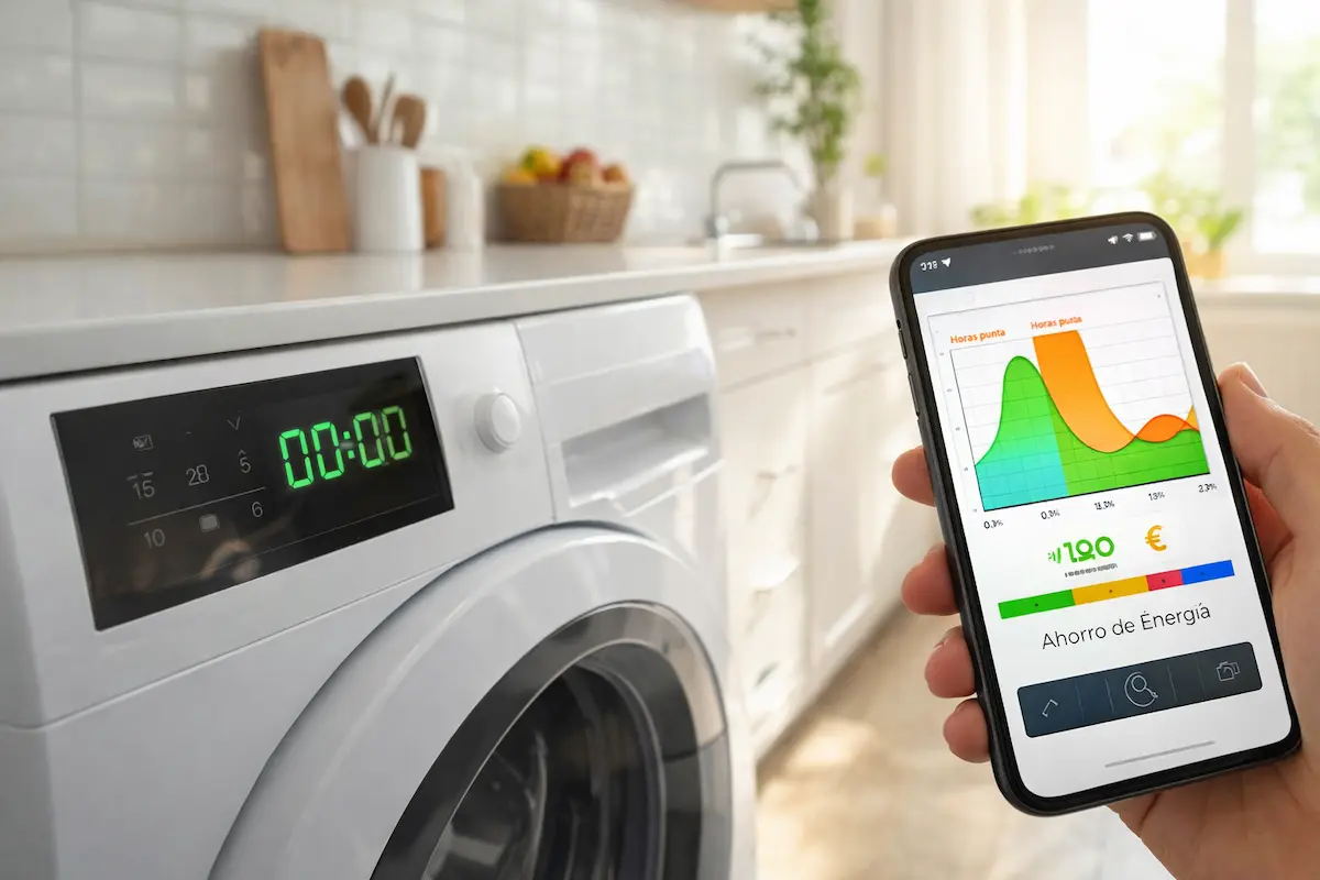 Lavadora programada en las horas valle luz para ahorrar en la factura.