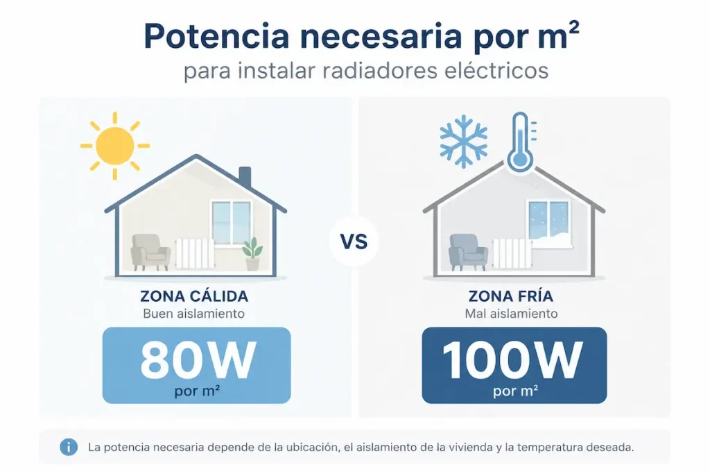 potencia necesaria por metro cuadrado radiadores eléctricos eficientes