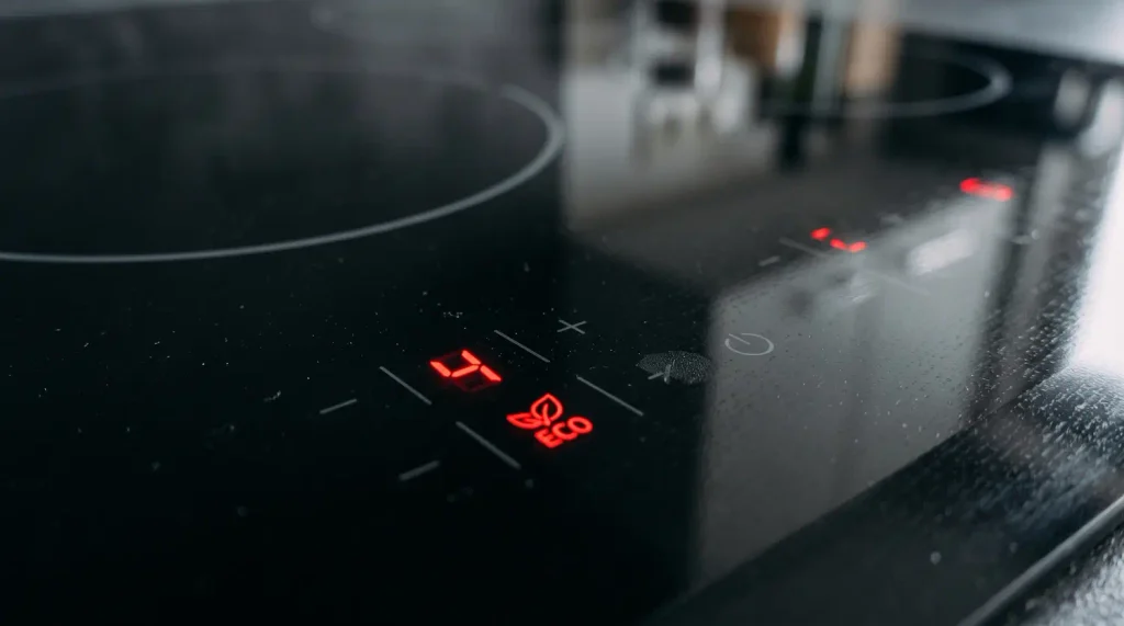 Panel de control táctil de una placa de inducción con limitador de potencia y modo eco